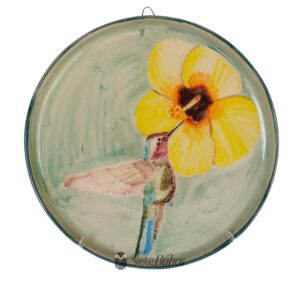 Plato adorno loza pintado a mano colibrí
